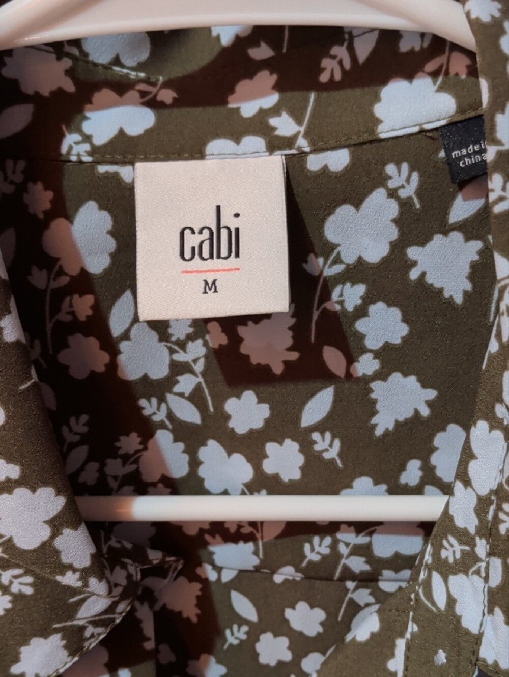 CAbi Olive Green Sleeveless Camisole with Light Blue Floral Print - Picture 2 of 4